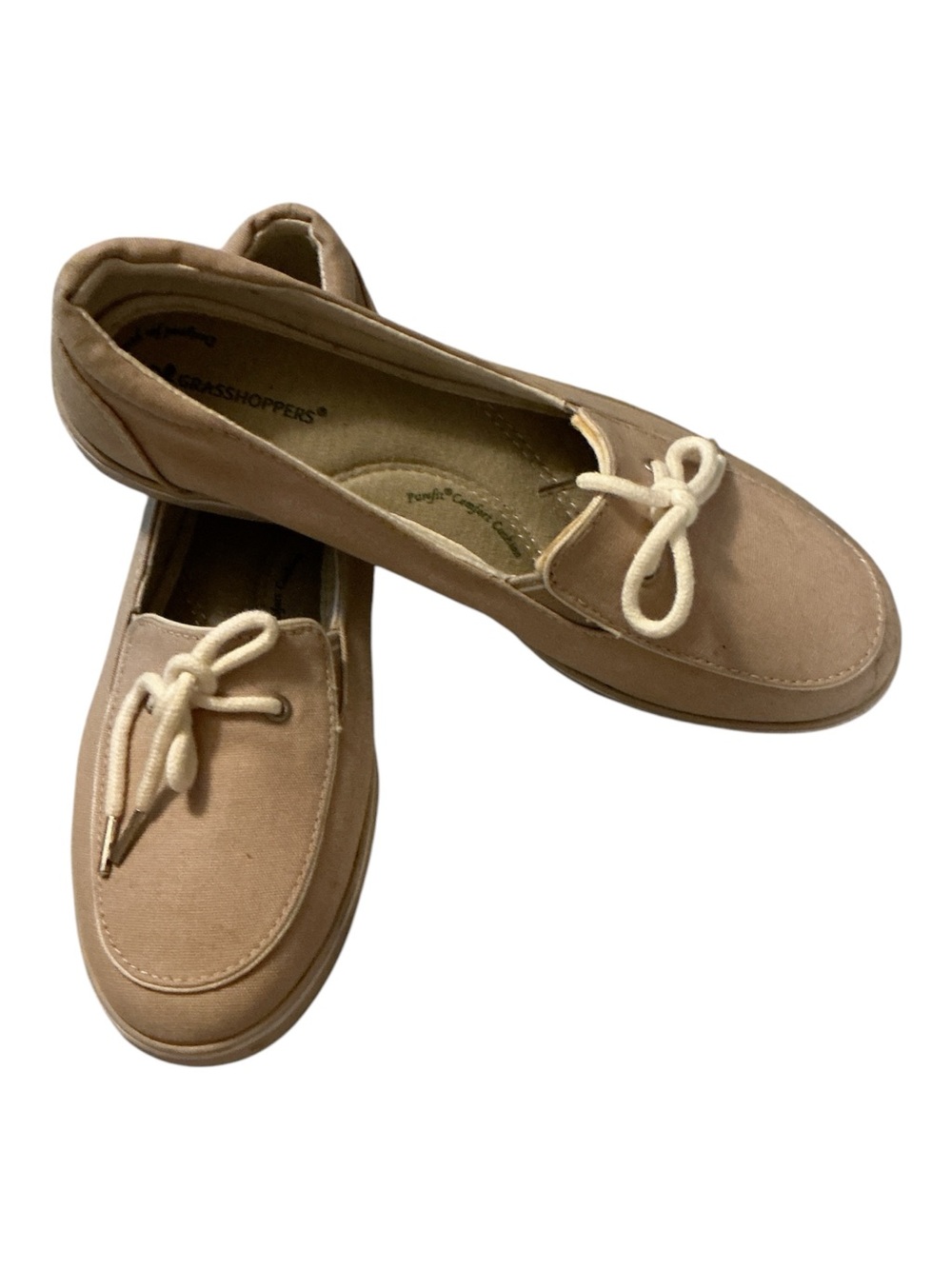 Bass Women's Beige Canvas Moccasins with Cream Laces